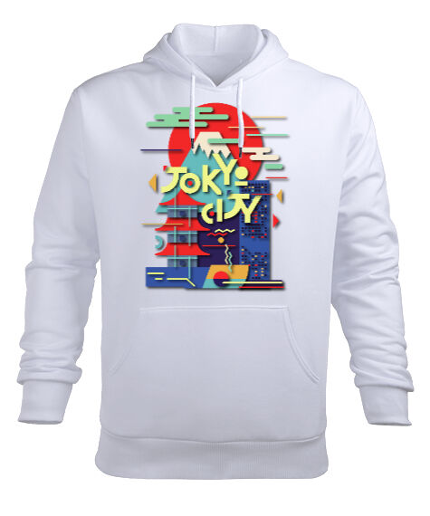 Tisho - TOKYO Beyaz Erkek Kapüşonlu Hoodie Sweatshirt