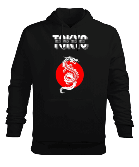 Tokyo Ejderha Baskılı Erkek Kapüşonlu Hoodie Sweatshirt - Tisho