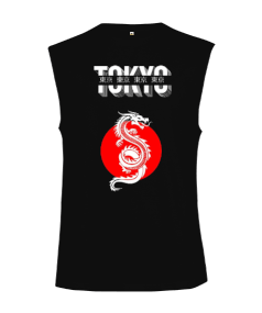 Tokyo Ejderha Baskılı Kesik Kol Unisex Tişört - Tisho