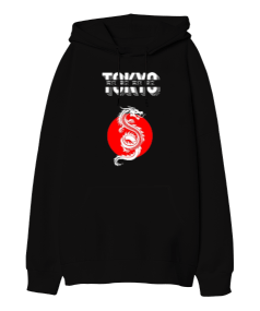 Tokyo Ejderha Baskılı Oversize Unisex Kapüşonlu Sweatshirt - Tisho