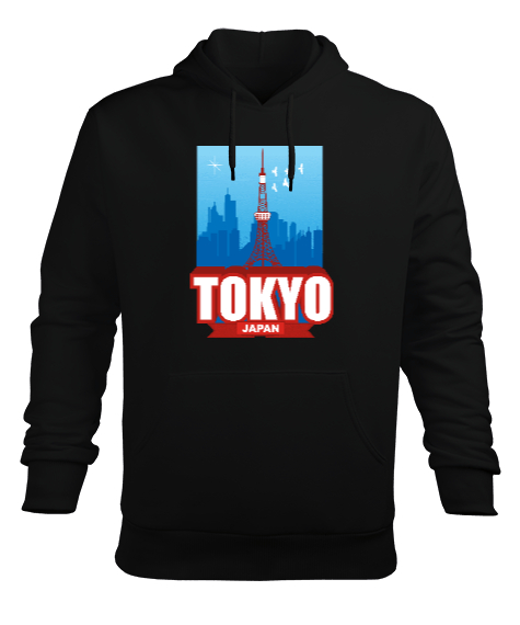 Tisho - TOKYO JAPAN Siyah Erkek Kapüşonlu Hoodie Sweatshirt