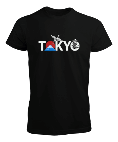 Tisho - Tokyo Mountain Fuji Tasarımı Baskılı Siyah Erkek Tişört