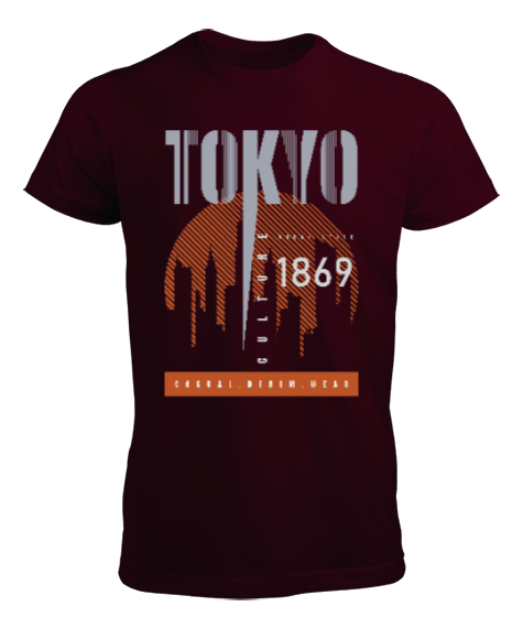 Tisho - Tokyo Şehri - Japonya Bordo Erkek Tişört