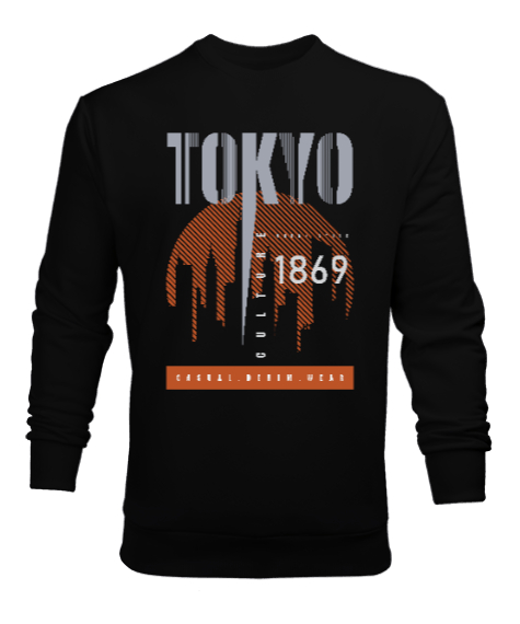 Tisho - Tokyo Şehri - Japonya Siyah Erkek Sweatshirt
