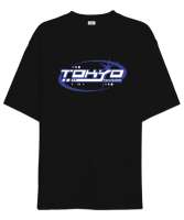 Tokyo Şehri - Japonya Siyah Oversize Unisex Tişört - Tisho