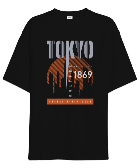 Tisho - Tokyo Şehri - Japonya Siyah Oversize Unisex Tişört