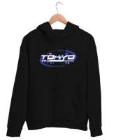 Tokyo Şehri - Japonya Siyah Unisex Kapşonlu Sweatshirt - Tisho