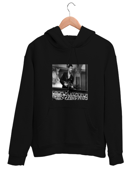 Tisho - Tony Montana Baskılı Siyah Unisex Kapşonlu Sweatshirt