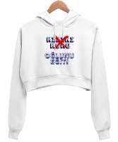 toplumsal mesaj Beyaz Kadın Crop Hoodie Kapüşonlu Sweatshirt - Tisho