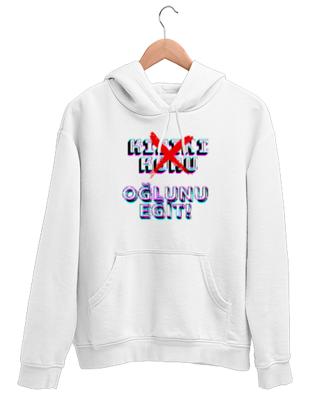 toplumsal mesaj Beyaz Unisex Kapşonlu Sweatshirt - Tisho
