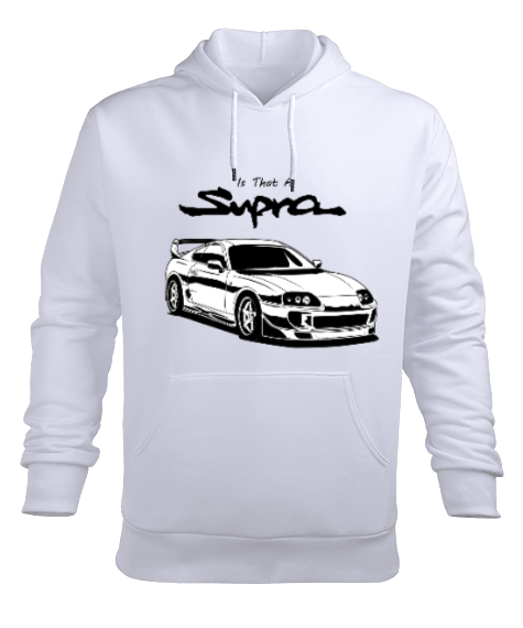 Tisho - Toyota Supra Baskılı Erkek Hoodie Sweatshirt Beyaz Erkek Kapüşonlu Hoodie Sweatshirt