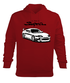 Tisho - Toyota Supra Baskılı Erkek Hoodie Sweatshirt Kırmızı Erkek Kapüşonlu Hoodie Sweatshirt