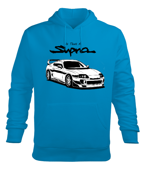 Tisho - Toyota Supra Baskılı Erkek Hoodie Sweatshirt Mavi Erkek Kapüşonlu Hoodie Sweatshirt