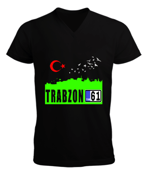 Tisho - Trabzon,Trabzon şehir,Türkiye,Türkiye bayrağı. Erkek Kısa Kol V Yaka Tişört