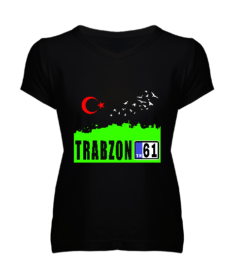 Tisho - Trabzon,Trabzon şehir,Türkiye,Türkiye bayrağı. Kadın V Yaka Tişört