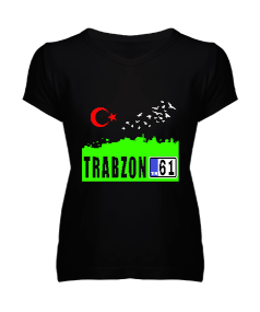 Trabzon,Trabzon şehir,Türkiye,Türkiye bayrağı. Kadın V Yaka Tişört - Tisho