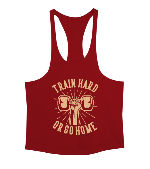 Tisho - Train Hard or Go Home Gym Fitness Baskılı Kırmızı Erkek Tank Top Atlet