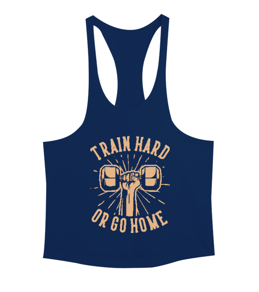 Tisho - Train Hard or Go Home Gym Fitness Baskılı Lacivert Erkek Tank Top Atlet