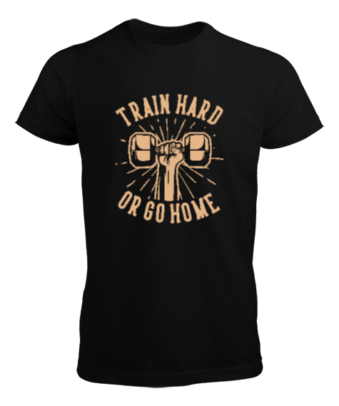 Tisho - Train Hard or Go Home Gym Fitness Baskılı Siyah Erkek Tişört