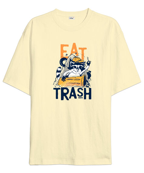 Tisho - Trash Cat Krem Oversize Unisex Tişört