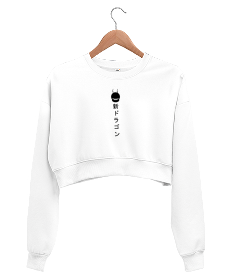 Tisho - trash gang desenli Beyaz Kadın Crop Sweatshirt