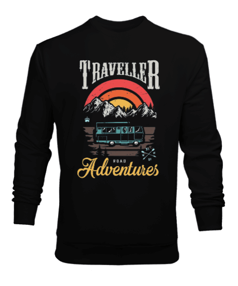 Tisho - Traveller Road Adventures Tasarım Baskılı Erkek Sweatshirt