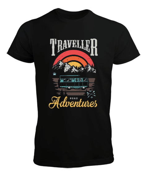 Traveller Road Adventures Tasarım Baskılı Erkek Tişört