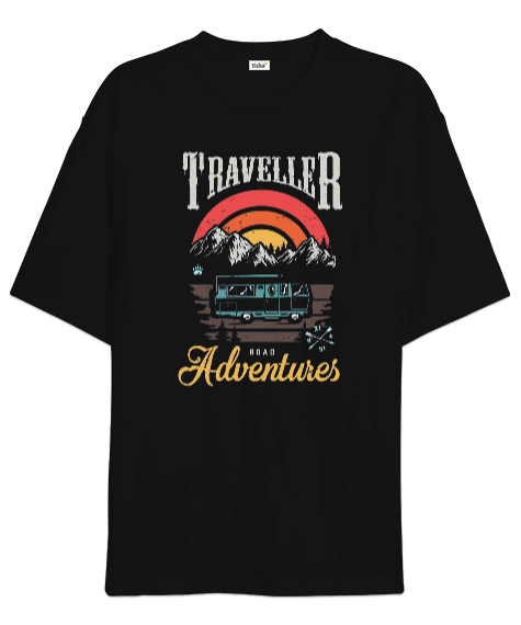 Tisho - Traveller Road Adventures Tasarım Baskılı Oversize Unisex Tişört