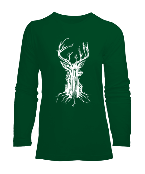 Tisho - Tree Deer Çimen Yeşili Kadın Uzun Kol Tişört