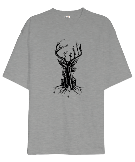 Tisho - Tree Deer Gri Oversize Unisex Tişört