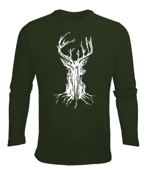 Tisho - Tree Deer Haki Yeşili Erkek Uzun Kol Yazlık Tişört