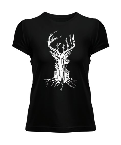Tisho - Tree Deer Siyah Kadın Tişört