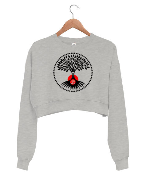 Tisho - Tree Life - Yoga, Çakra, Om, Meditasyon Gri Kadın Crop Sweatshirt