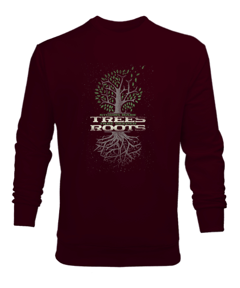 Tisho - Trees Roots - Kökler Bordo Erkek Sweatshirt