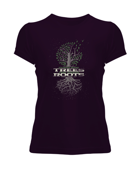 Tisho - Trees Roots - Kökler Koyu Mor Kadın Tişört