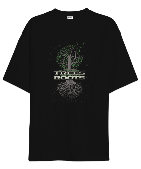 Tisho - Trees Roots - Kökler Siyah Oversize Unisex Tişört