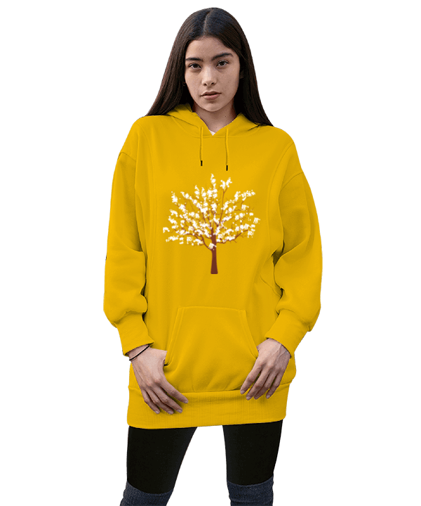 Tisho - Trendway winter tree Kadın Uzun Hoodie Kapüşonlu Sweatshirt