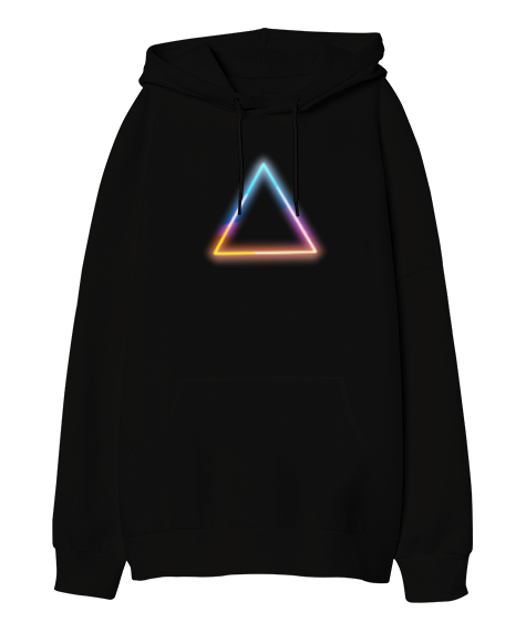 Tisho - Triangle Siyah Oversize Unisex Kapüşonlu Sweatshirt