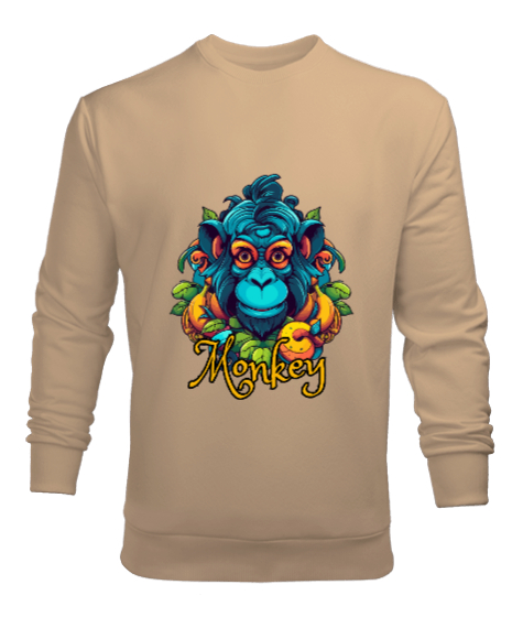 Tisho - Tropikal Monkey Camel Erkek Sweatshirt