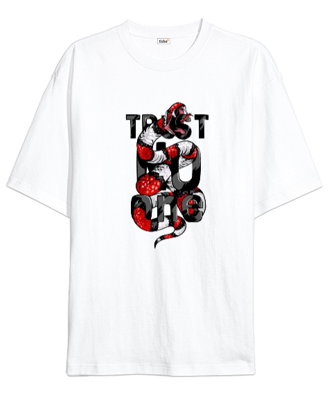 Tisho - Trust No One Tasarım Baskılı Beyaz Oversize Unisex Tişört