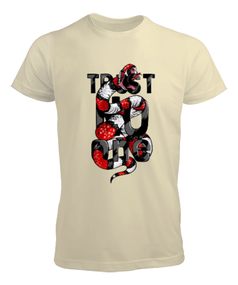 Tisho - Trust No One Tasarım Baskılı Krem Erkek Tişört