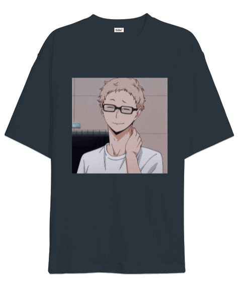 Tisho - tsukki tsukishima kei oversize t-shirt füme Oversize Unisex Tişört