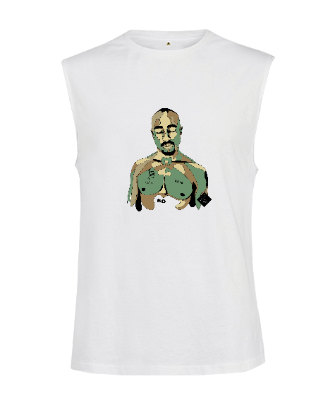 Tisho - Tupac Shakur Rapper Tasarım Baskılı Kesik Kol Unisex Tişört