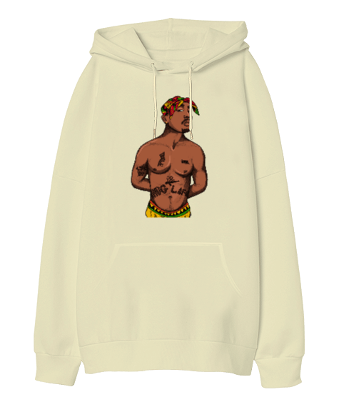 Tisho - Tupac Shakur Rapper Tasarım Baskılı Oversize Unisex Kapüşonlu Sweatshirt