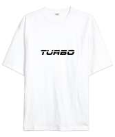 Turbo Drift Baskılı Beyaz Oversize Unisex Tişört - Thumbnail