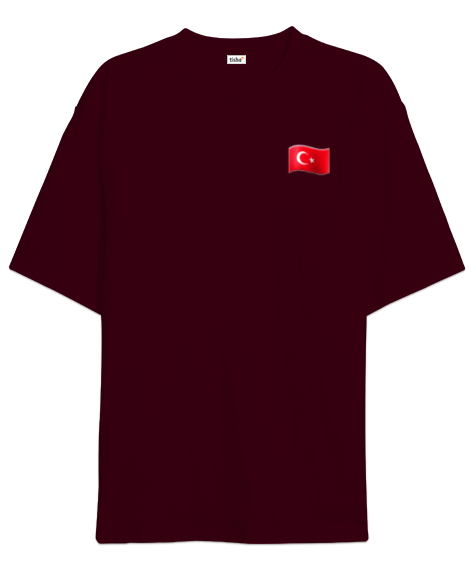 Tisho - Türk bayraklı Bordo Oversize Unisex Tişört