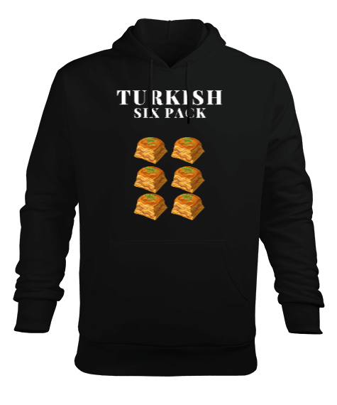 Tisho - Türk Kası Baklava Turkish Six Pack Tasarım Baskılı Siyah Erkek Kapüşonlu Hoodie Sweatshirt