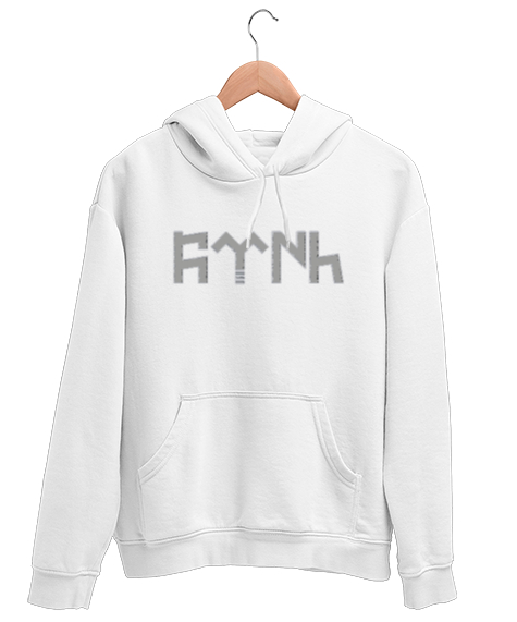 Tisho - Türk yazısı göktürk harfleri tasarım baskılı Beyaz Unisex Kapşonlu Sweatshirt