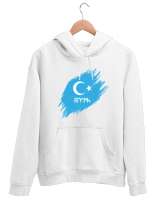 Türk yazısı göktürk harfleri ve ay yıldız tasarım baskılı Beyaz Unisex Kapşonlu Sweatshirt - Tisho