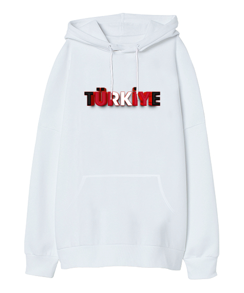 Tisho - Türkiye - 3 Boyutlu Beyaz Oversize Unisex Kapüşonlu Sweatshirt